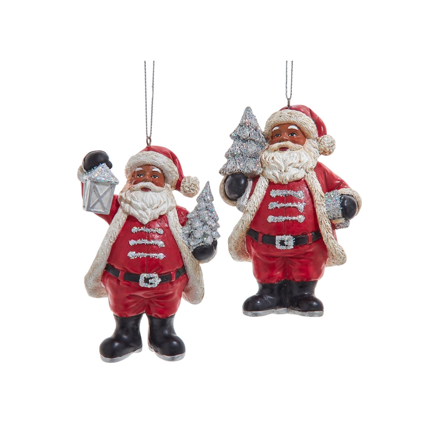 African American Santa with Tree Ornaments (Set of 2)