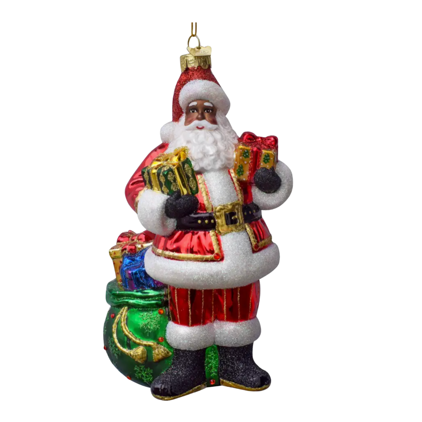 Bellissimo Glass African American Santa Ornament – Luxe Holiday Edition