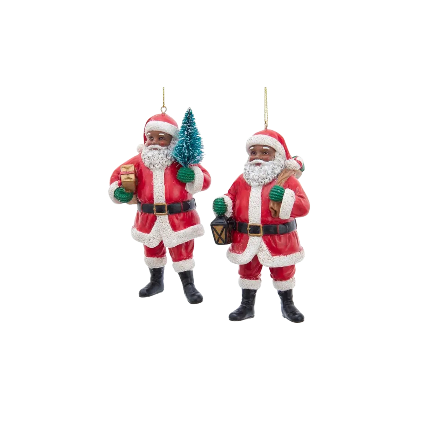 Mahogany Santa Ornament Set – “Tree & Lantern Duo” (Set of 2)