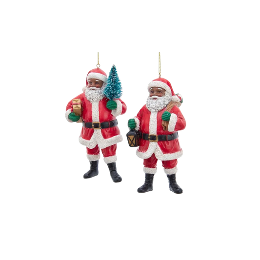 Mahogany Santa Ornament Set – “Tree & Lantern Duo” (Set of 2)
