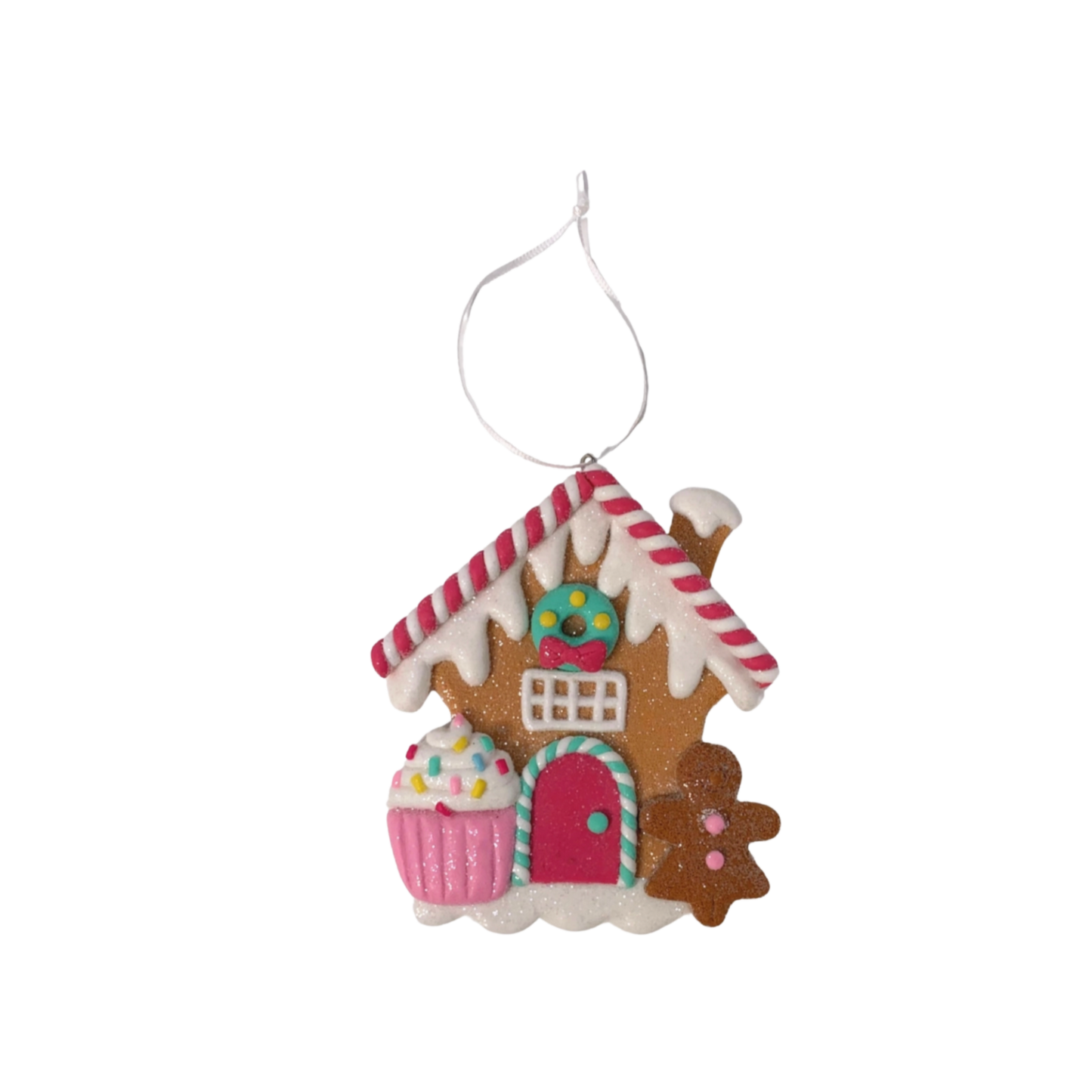 Pastel Candy Lane Gingerbread House Ornaments – Set of 2