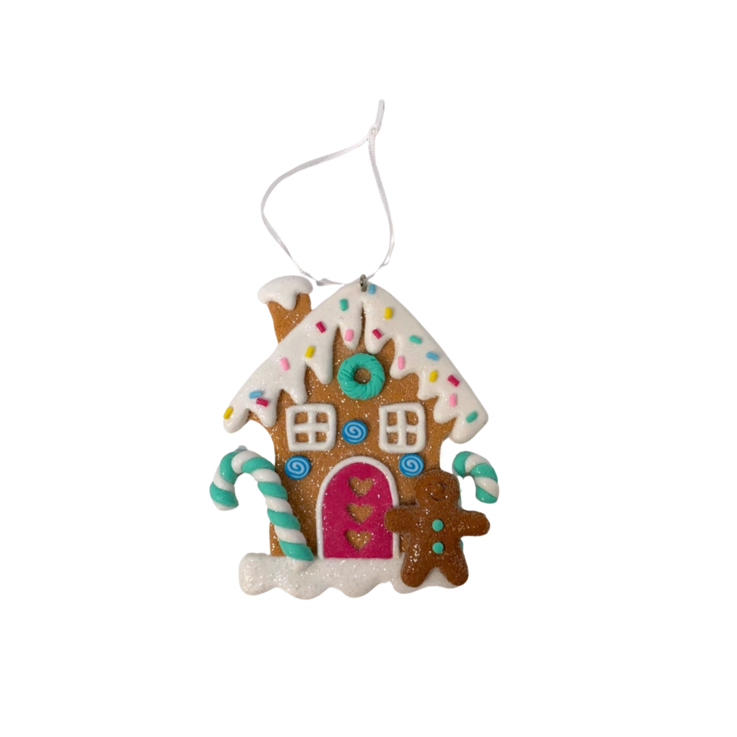 Pastel Candy Lane Gingerbread House Ornaments – Set of 2