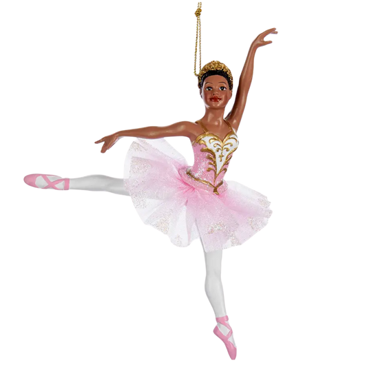 Elegant African American Ballerina Ornament – Pink Tutu