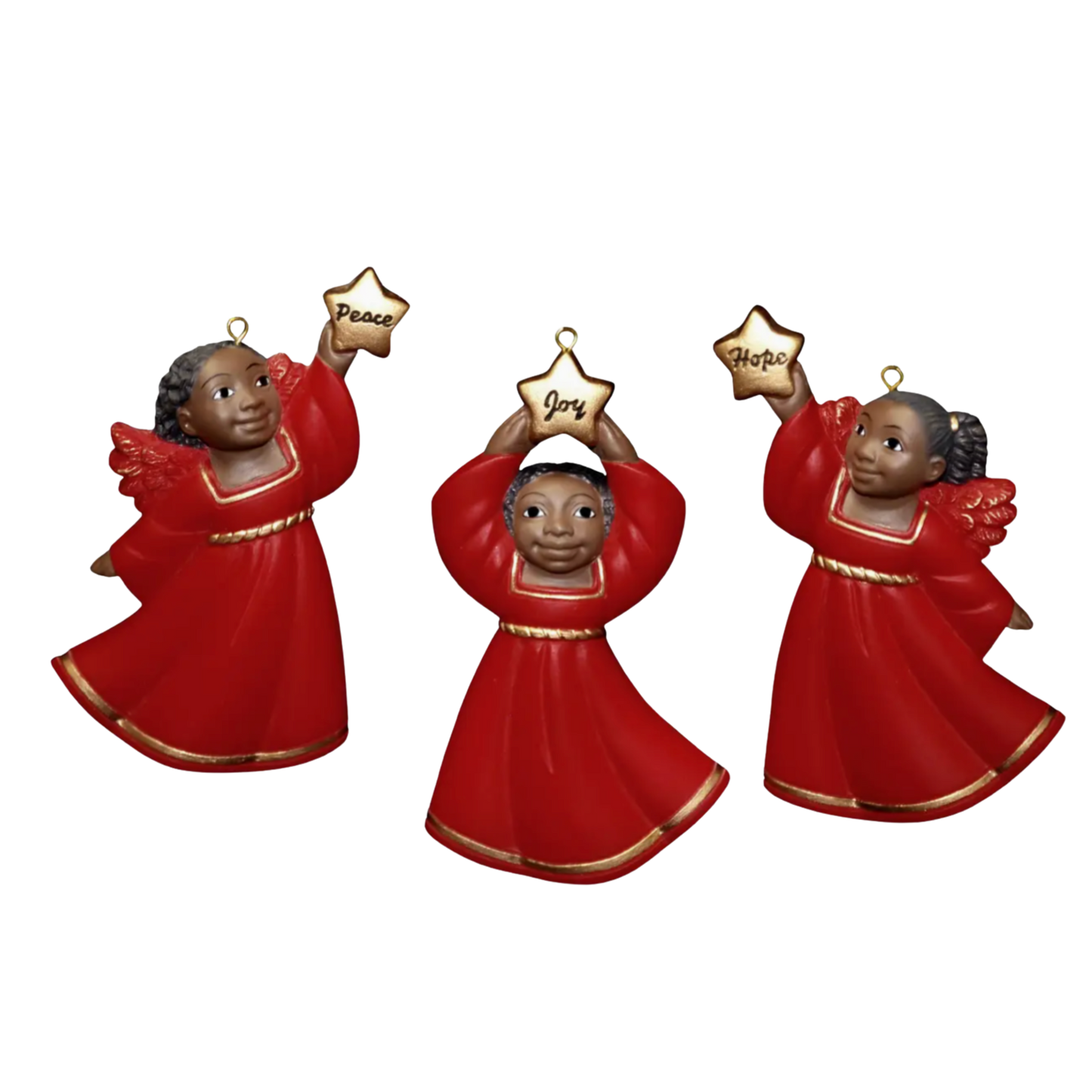 Cherubs of Joy – Set of 3 Black Angel Ornaments (Peace, Hope, Joy)