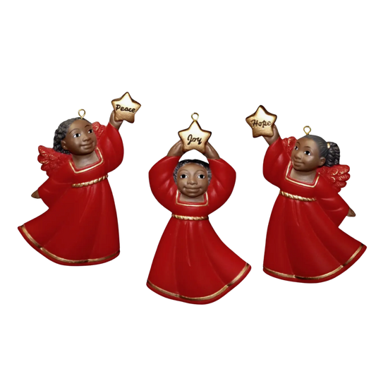 Cherubs of Joy – Set of 3 Black Angel Ornaments (Peace, Hope, Joy)