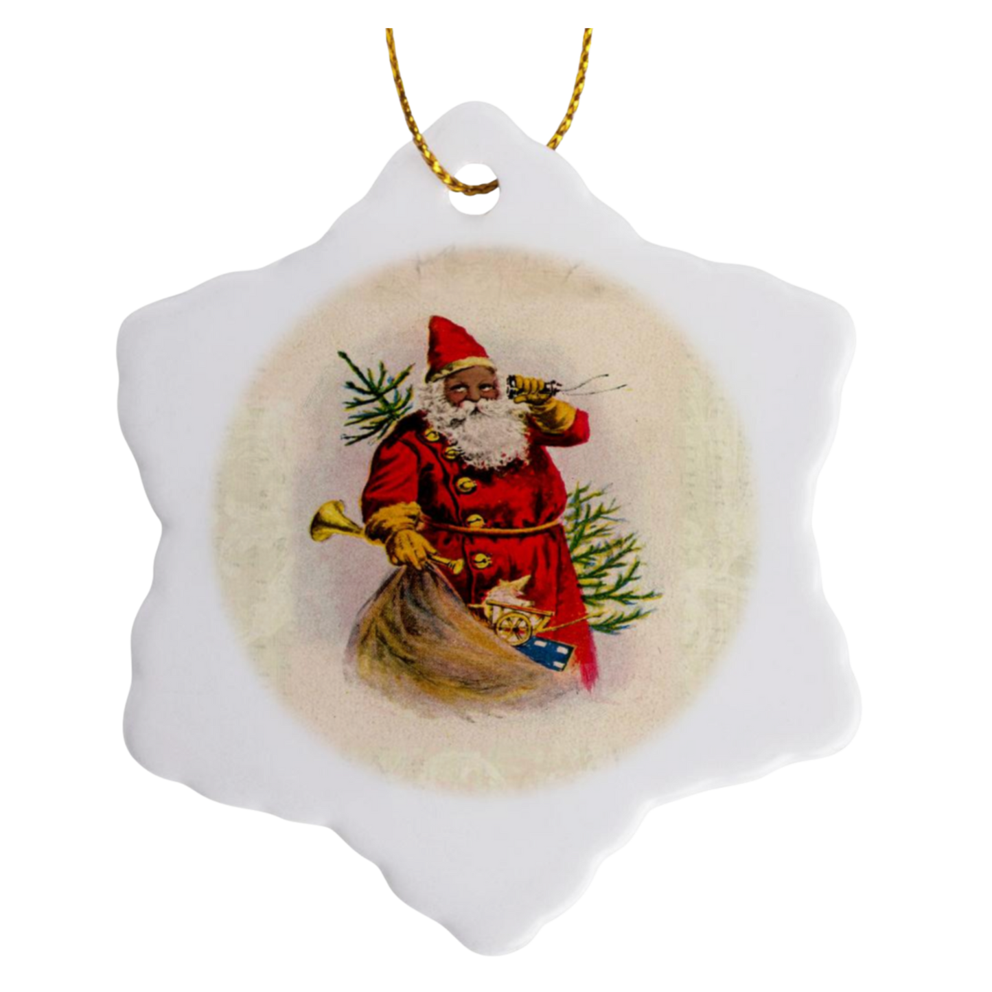Vintage Soul Santa – Snowflake Porcelain Ornament (3")