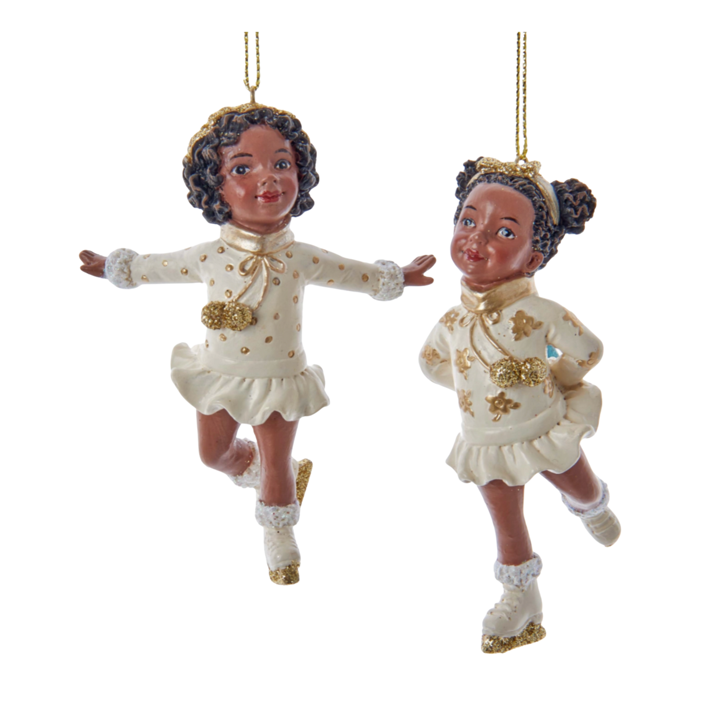 Golden Skates & Curls – Winter Ornament Set