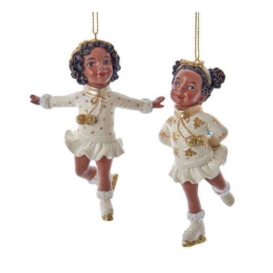 Golden Skates & Curls – Winter Ornament Set
