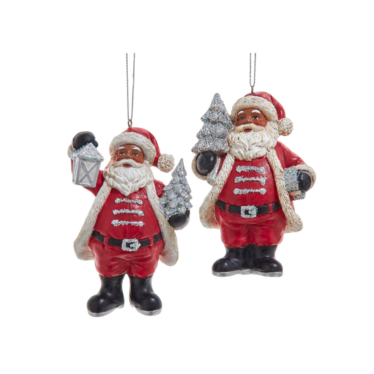African American Santa with Tree Ornaments (Set of 2)