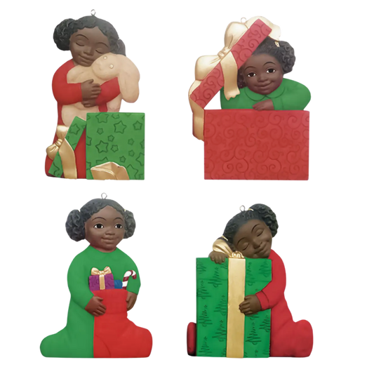 "Joyful Moments" Black Holiday Kids Ornament Set – Set of 4